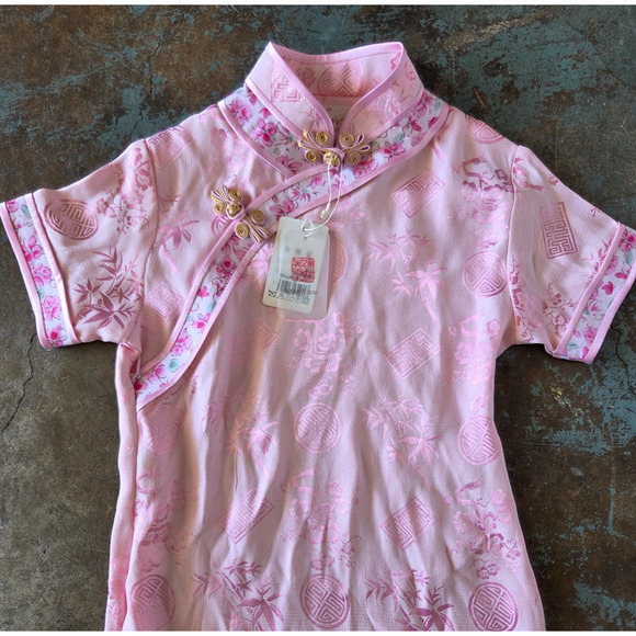 Girls Cheongsam Qipao Dress Pink Size 4 NWT Asian Inspired Silk Blend Floral - Picture 3 of 8